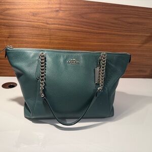 Coach Green Leather Tote Bag